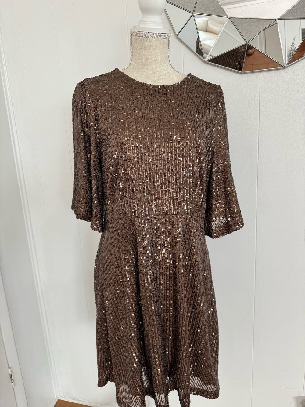 Old Navy Brown Sequin Fit & Flare Mini Dress